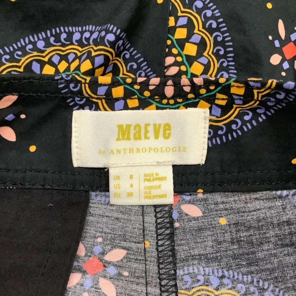 Anthropologie Maeve High Waist Patterned Cuffed Shorts - Navy and Gold